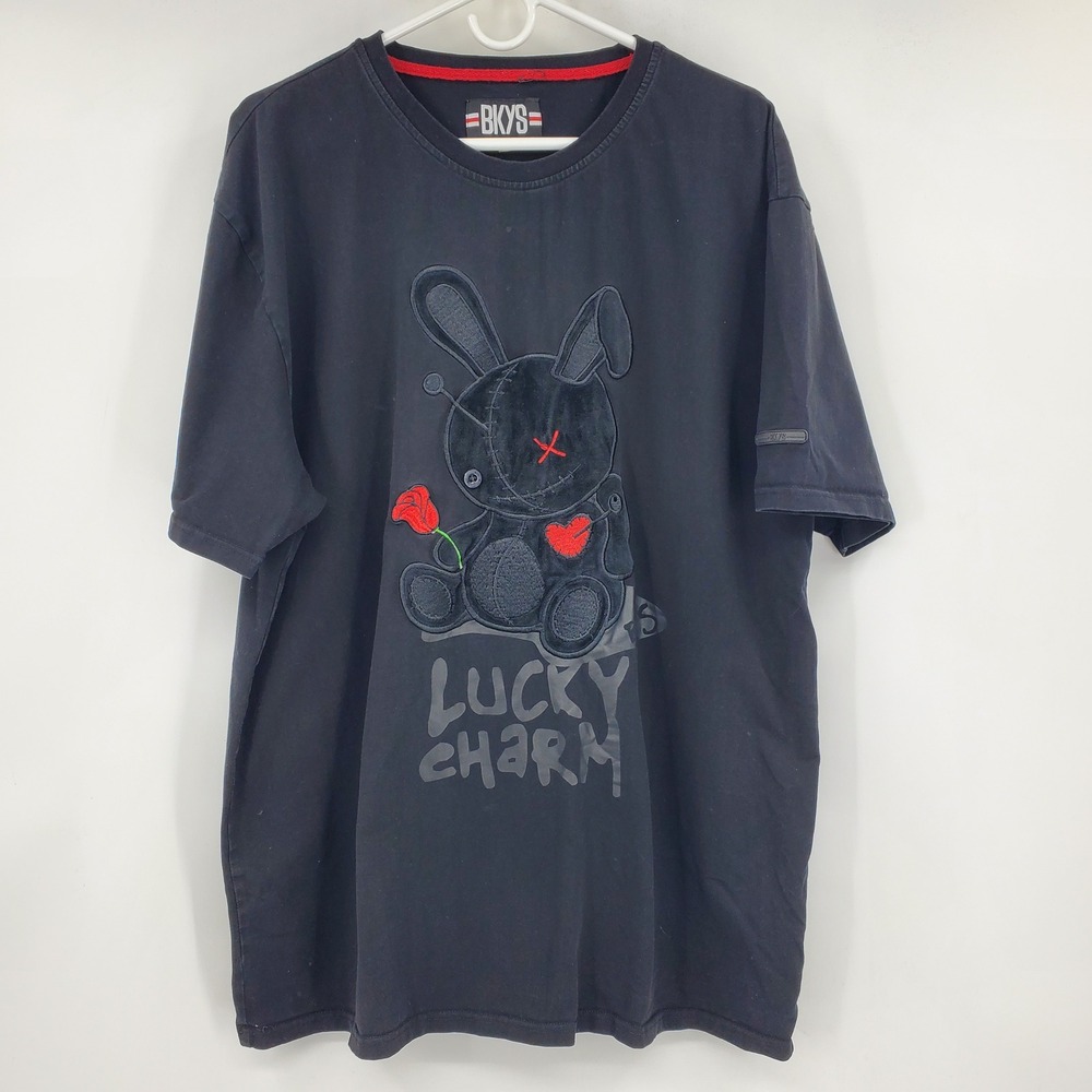 BKYS Mens Black Lucky Charm Voodoo Bunny Graphic‎ Rose T-Shirt 4XL Crewneck Tee